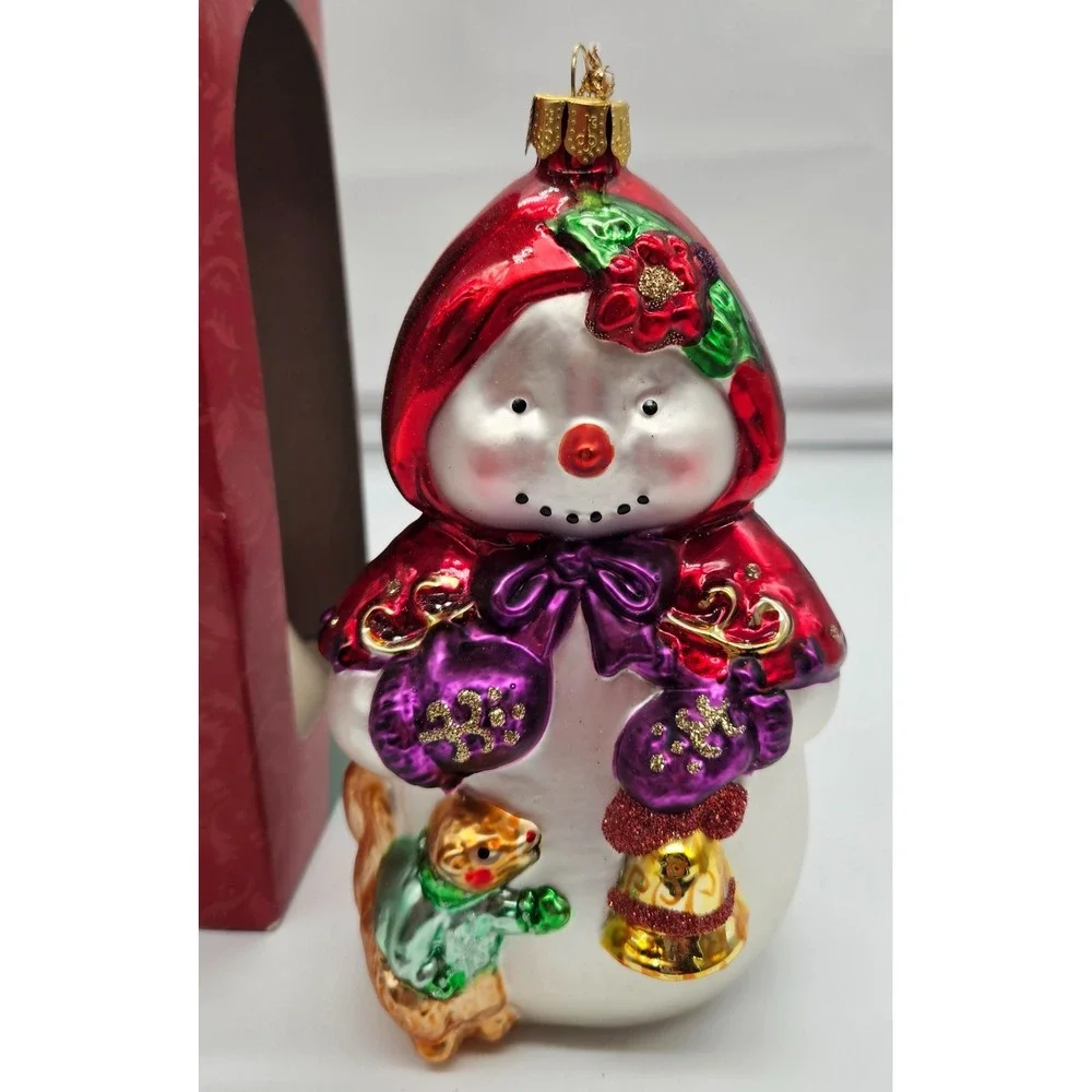 Brass Key Christmas Treasures Glass Snowman Ornament Red Cape Squirrel Bell Box